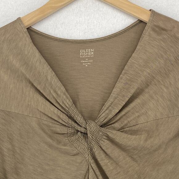 EILEEN FISHER GARNET HILL Top M Pajama Twisted Knot Slub Organic Cotton Brown - Picture 3 of 10